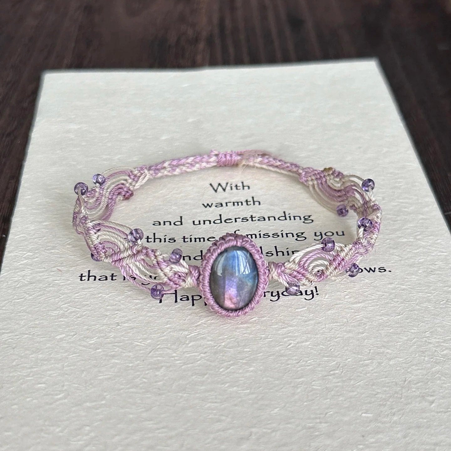 In summer- Pink Labradorite Braided Bracelet