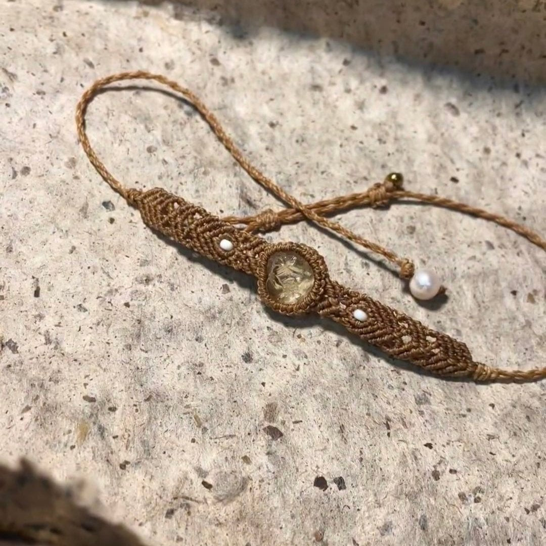 Golden Rhythm - Yellow Crystal and Pearl Braided Bracelet