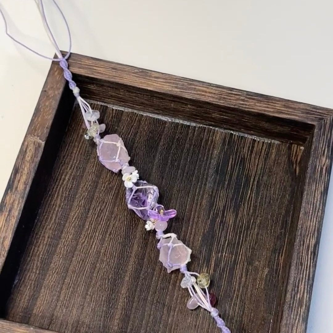 Love and Tranquility - Amethyst and Rose Quartz Woven Bracelet