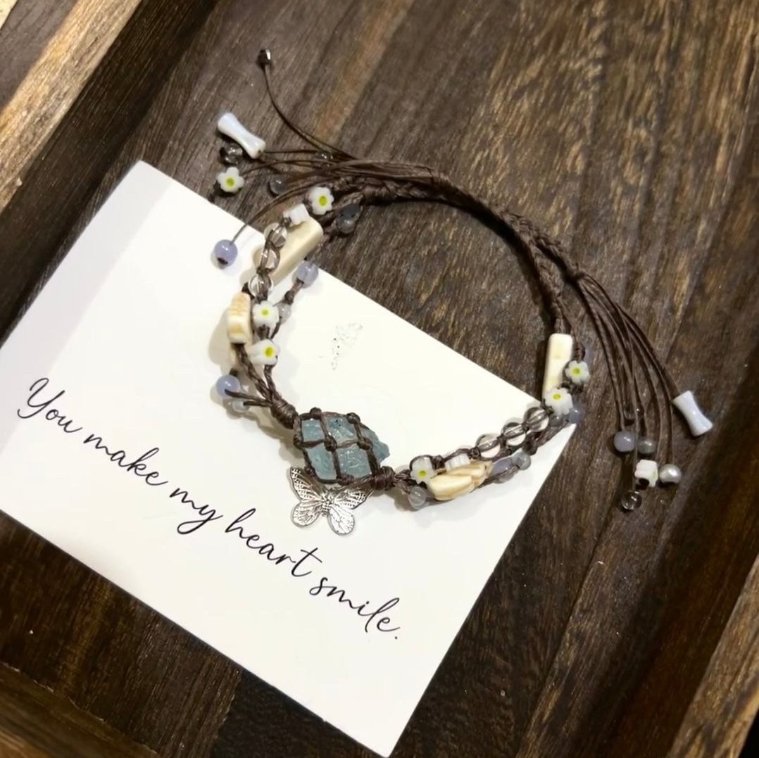 Pure Flight - quamarine, Butterfly, and Aquamarine, Woven Bracelet