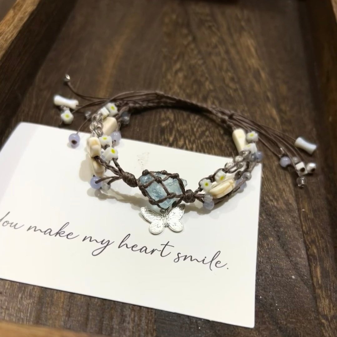 Pure Flight - quamarine, Butterfly, and Aquamarine, Woven Bracelet