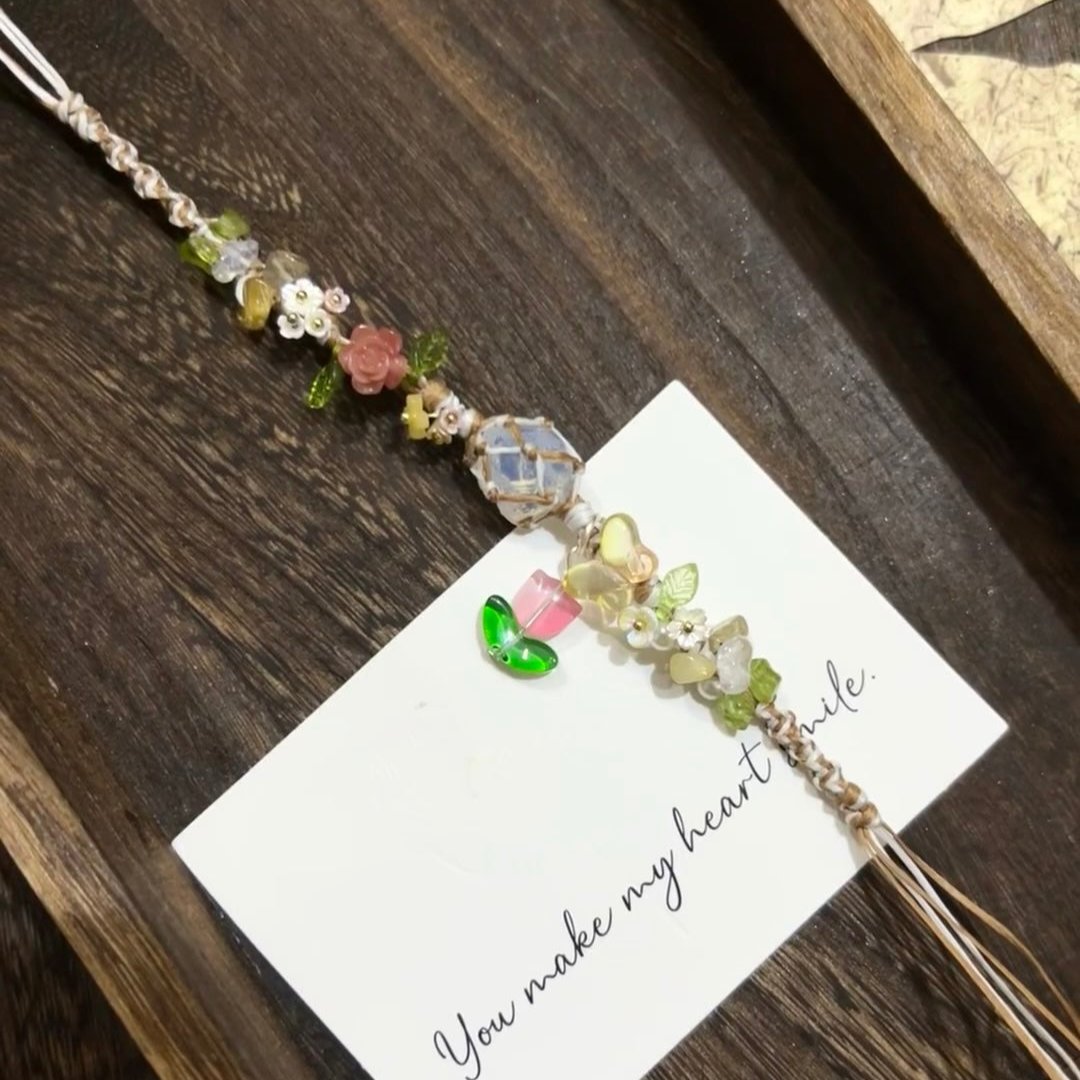 Breath of Life - Woven Bracelet of White Crystal, Flowers, and Leaves