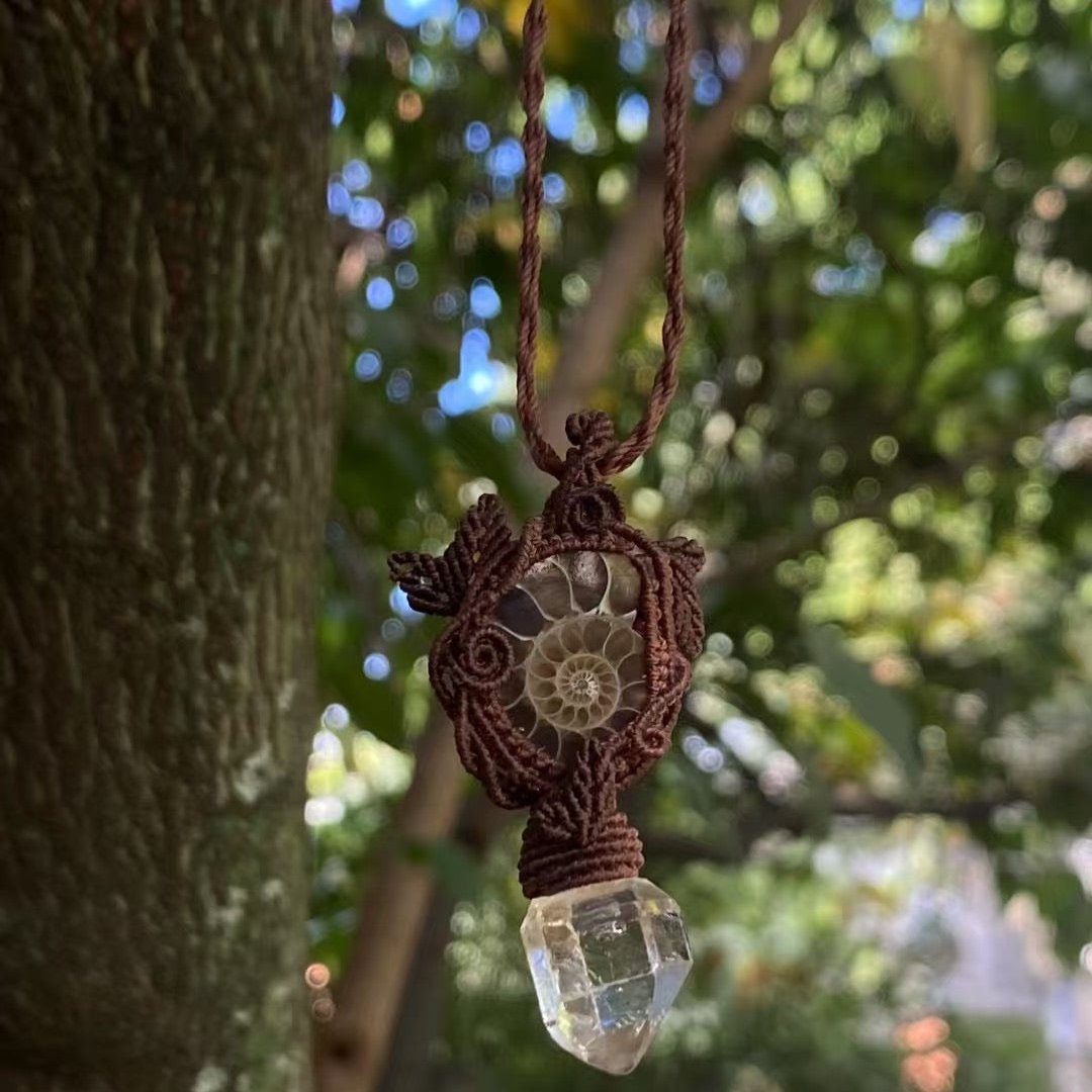Dreams of the Sea - Necklace of Fossilized Nautilus and White Crystal