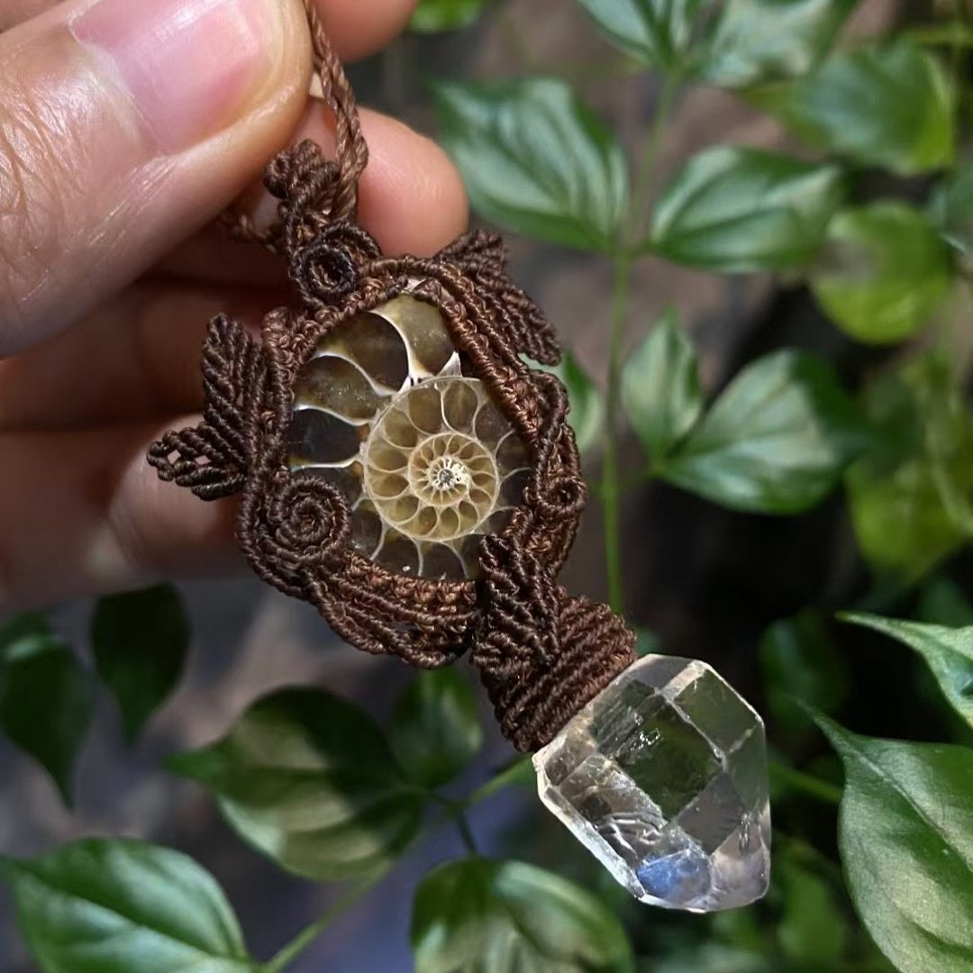 Dreams of the Sea - Necklace of Fossilized Nautilus and White Crystal