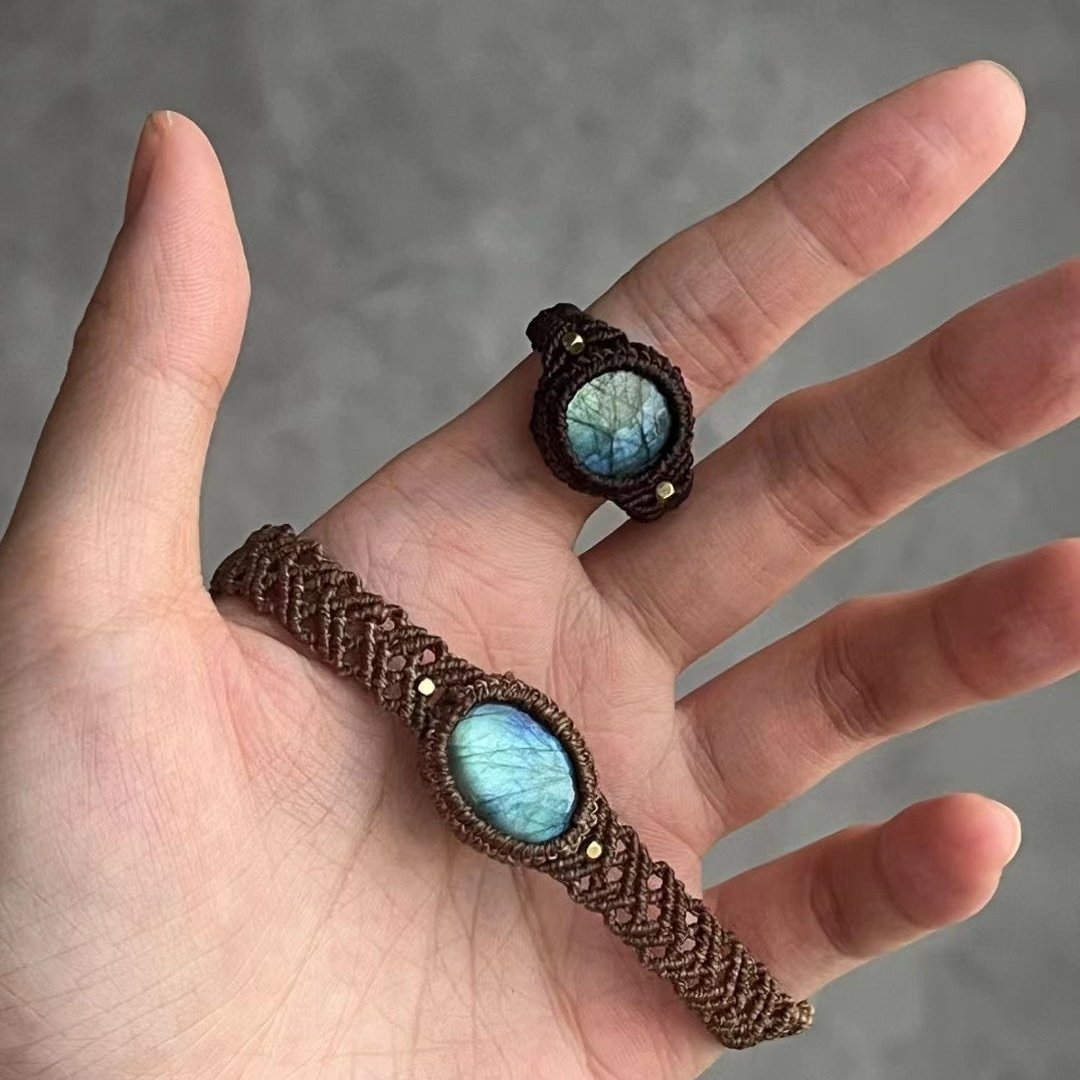 Green Fluorite Labradorite Ring