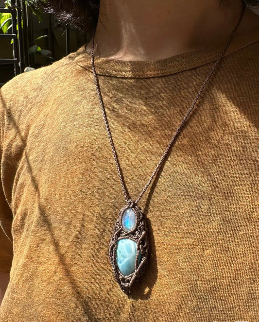 Ocean's Embrace - Larimar paired with Moonstone