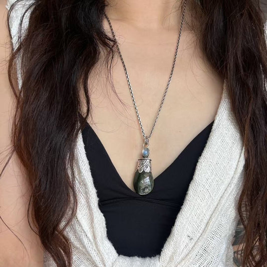 Spirit of Moonlight - Green Phantom Quartz paired with Moonstone