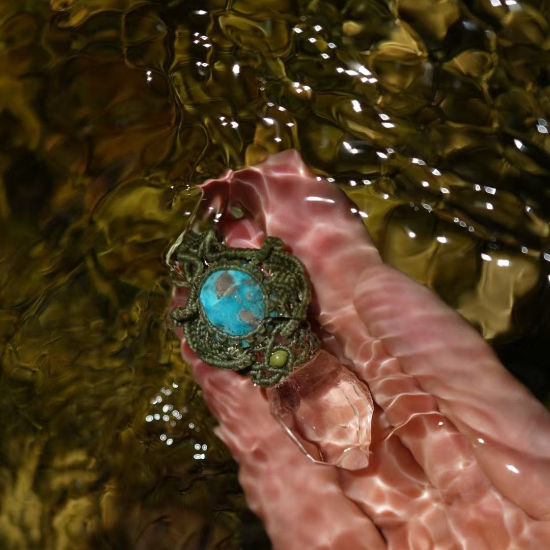 Symbiosis of Mountains and Seas - Turquoise paired with Himalayan White Quartz