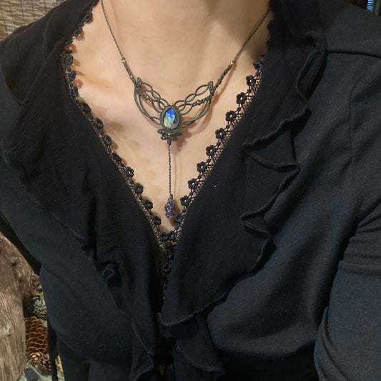 Starlit Reflection - Labradorite and amethyst woven pendant