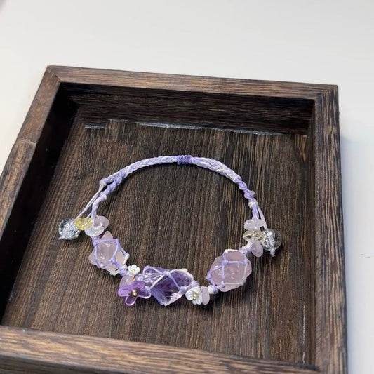 Love and Tranquility - Amethyst and Rose Quartz Woven Bracelet