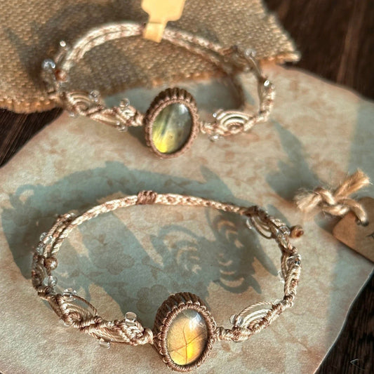Golden Orange Morning Light - Labradorite Woven Bracelet