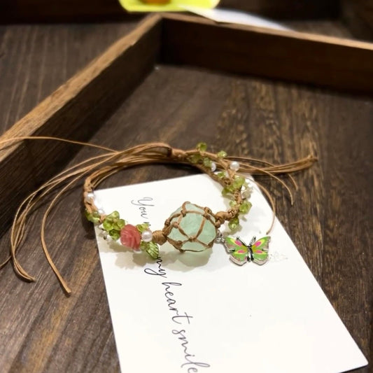 Dance of Life - oven Bracelet of Green Fluorite and Pearls