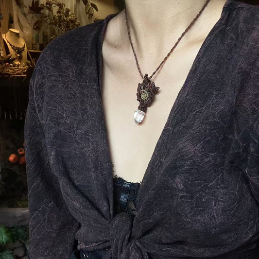 Dreams of the Sea - Necklace of Fossilized Nautilus and White Crystal