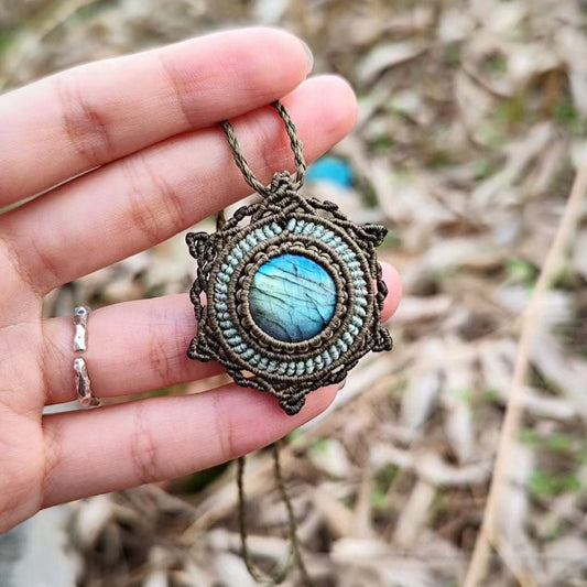Luminous Hexagram - Labradorite Hexagram Beaded Necklace