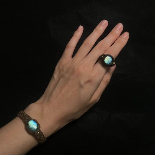 Green Fluorite Labradorite Ring